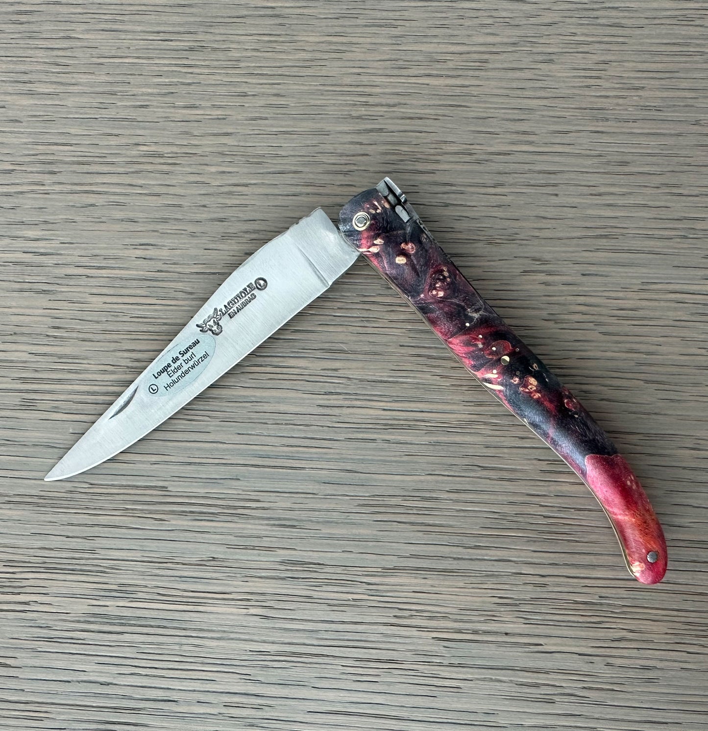 Laguiole en Aubrac Folding Knife Cosmos Series with Space Bee, Fire Elder Burl 4.8-in