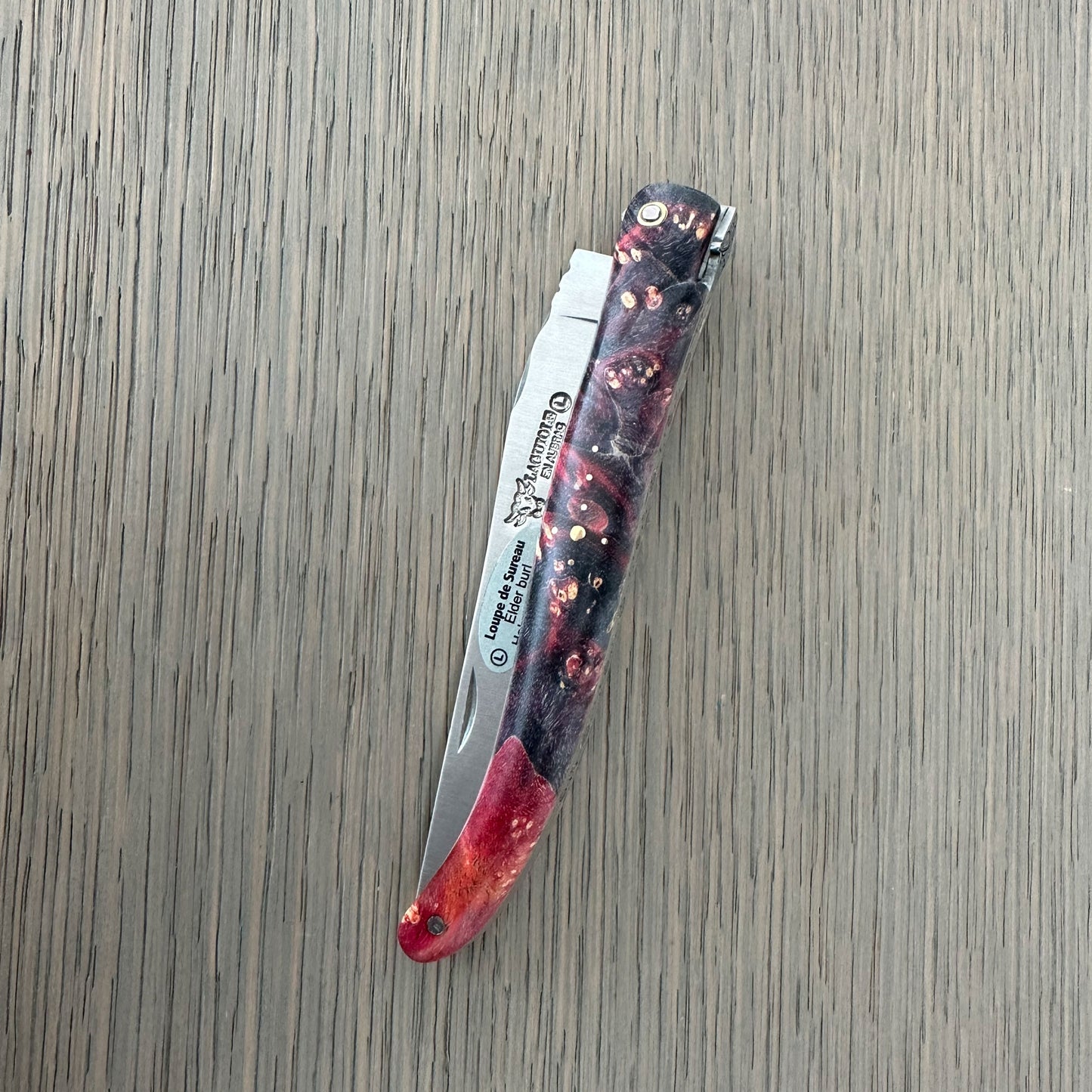 Laguiole en Aubrac Folding Knife Cosmos Series with Space Bee, Fire Elder Burl 4.8-in