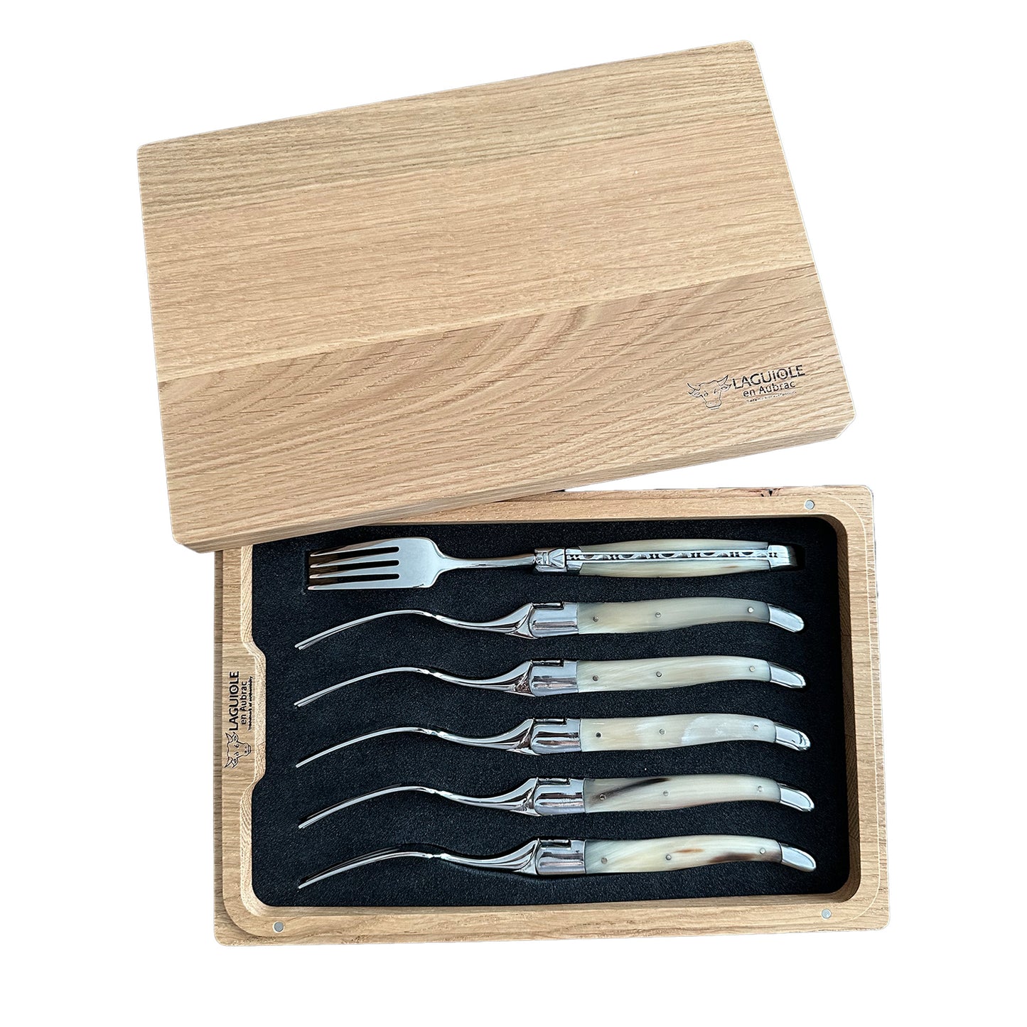 Laguiole en Aubrac Handcrafted 6-Piece Dinner Fork Set with Solid Horn Handles