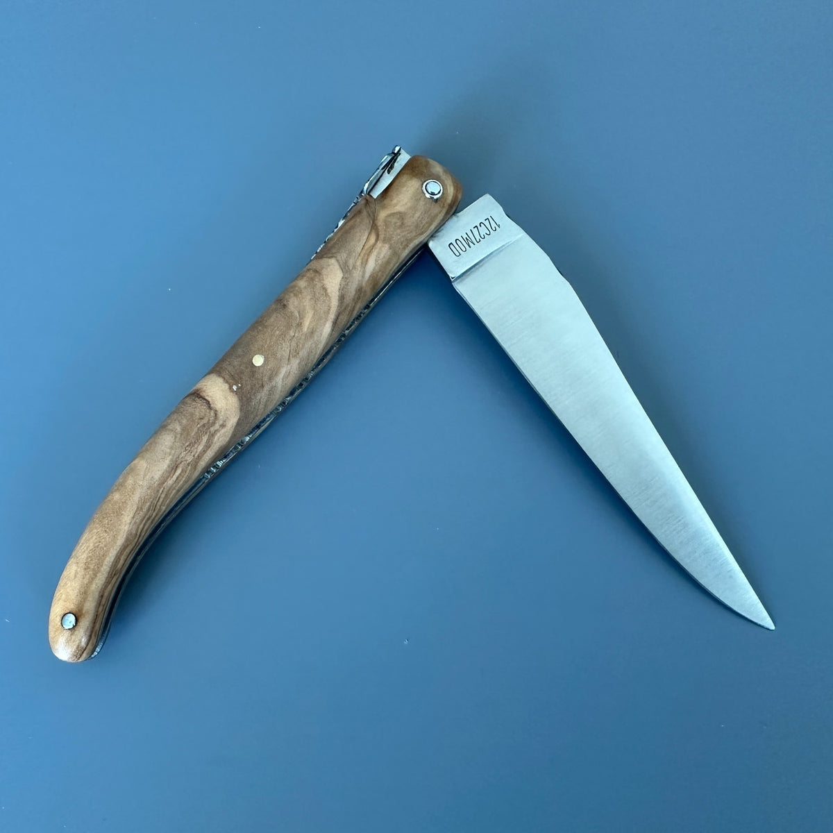 Laguiole Belle Piece Olive Wood Partially opened reverse view 