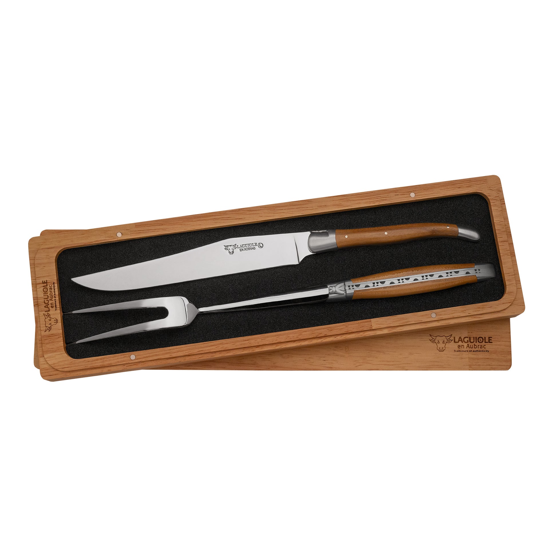 Laguiole en Aubrac Handcrafted Carving Set, Acacia Wood Handle - LaguioleEnAubracShop