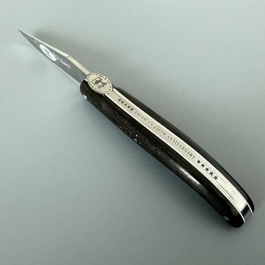 Laguiole en Aubrac USA Independence 250 anniversary folding pocket knife with Ebony Handle fully opened