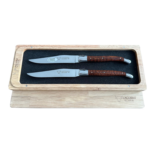 Laguiole en Aubrac Handcrafted Steak & Table Knife Set, Amourette/Snake Wood Handle - LaguioleEnAubracShop