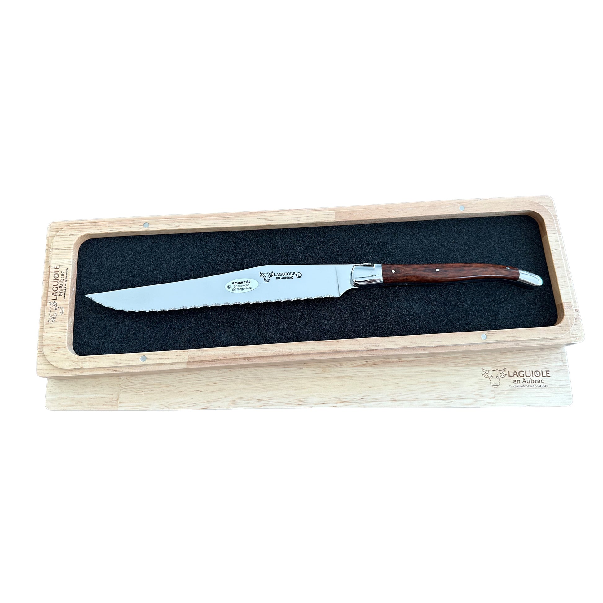 Laguiole en Aubrac Handcrafted Bread Knife, Amourette Wood Handle, 7-in - LaguioleEnAubracShop