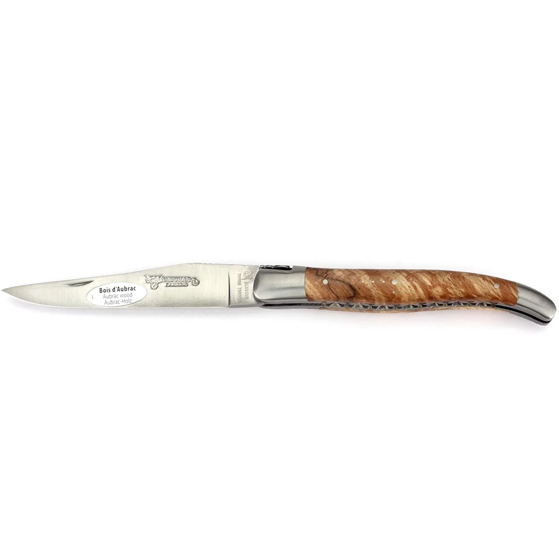 Laguiole en Aubrac Handcrafted Double Plates Multipurpose Knife with Matte Stainless Bolsters, Aubrac Beechwood Handle, 4.75 inches - LaguioleEnAubracShop