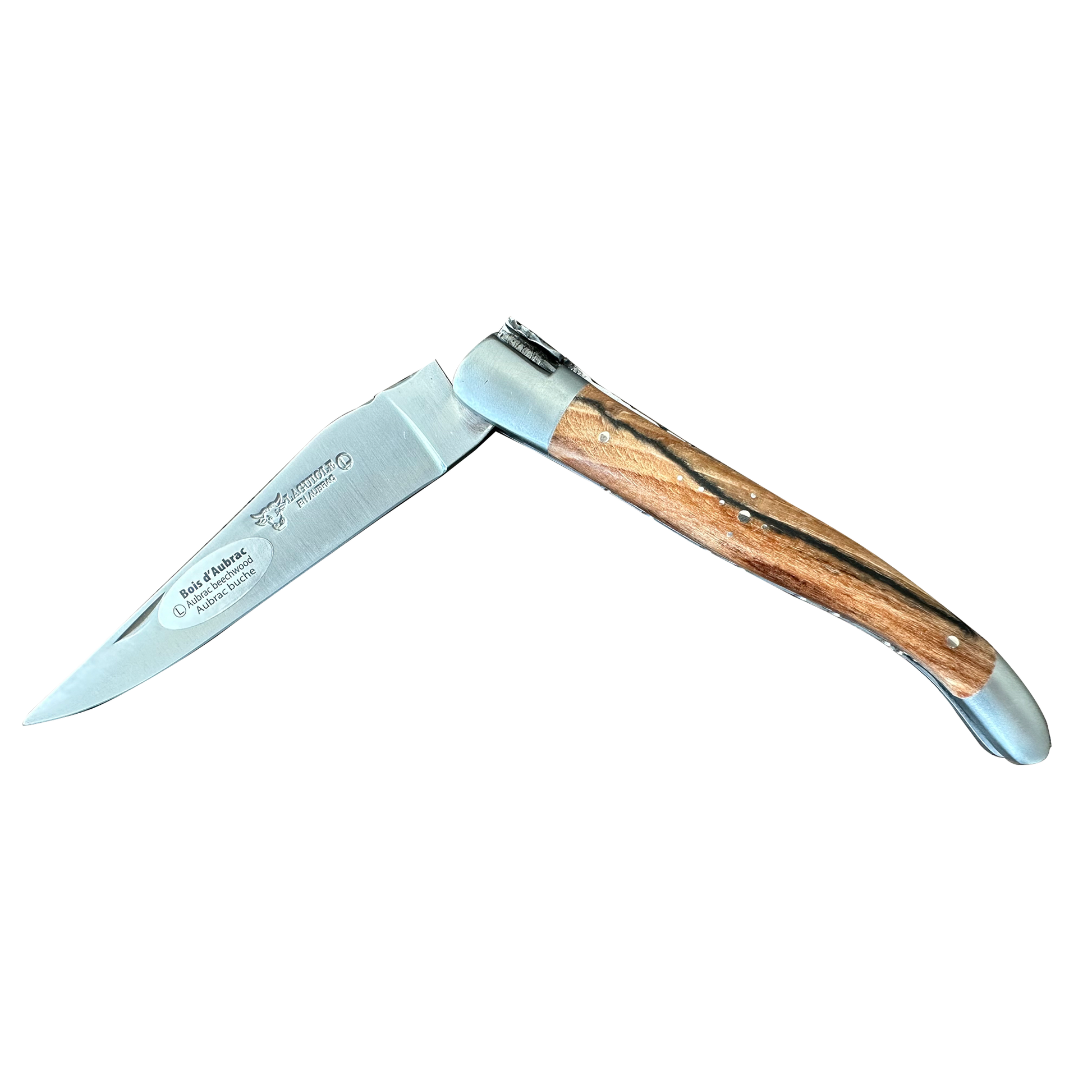 Laguiole en Aubrac Luxury Double Plates Stainless Steel Bolsters Folding Pocket Knife, Aubrac Wood Handles, 4.8-In - LaguioleEnAubracShop