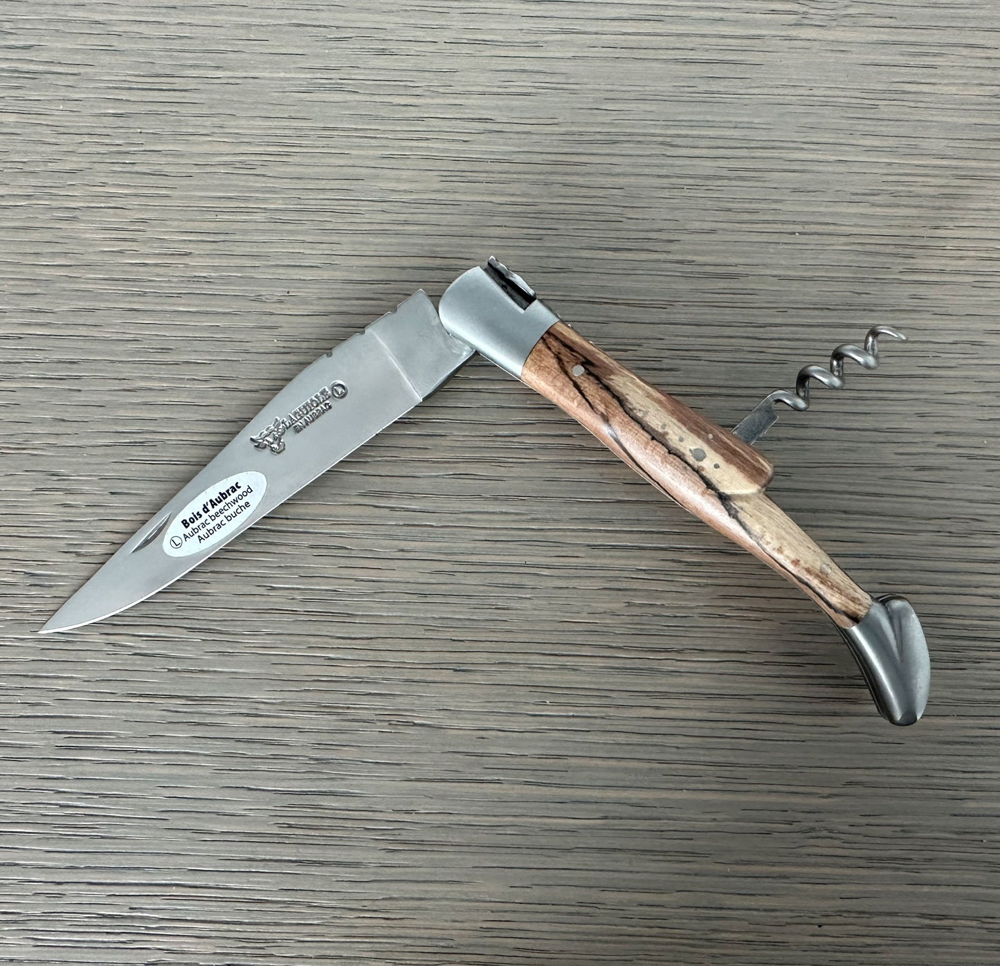 Laguiole en Aubrac Handcrafted Multipurpose Knife with Corkscrew, Aubrac Wood Handle, 4.75 inches - LaguioleEnAubracShop