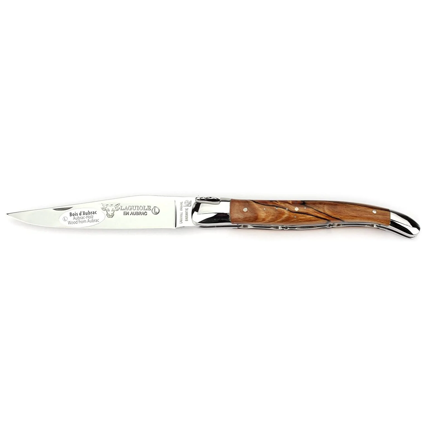 Laguiole en Aubrac Handcrafted Double Plates Multipurpose Knife with Shiny Bolsters, Aubrac Wood Handle, 4.75 inches - LaguioleEnAubracShop