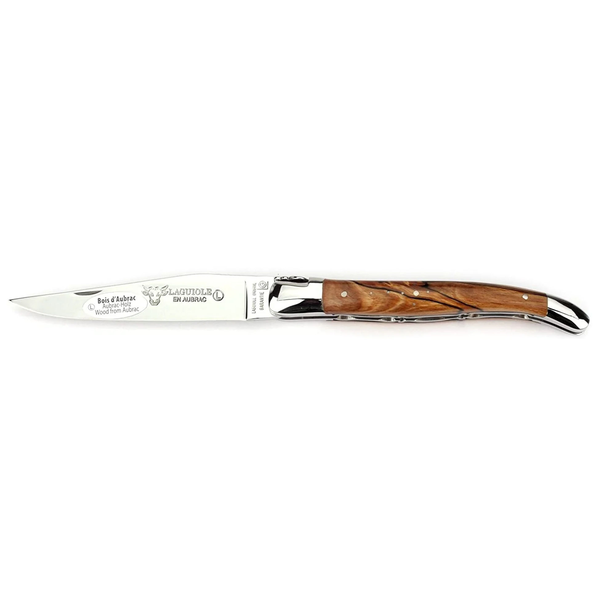 Laguiole en Aubrac Handcrafted Double Plates Multipurpose Knife with Shiny Bolsters, Aubrac Wood Handle, 4.75 inches - LaguioleEnAubracShop