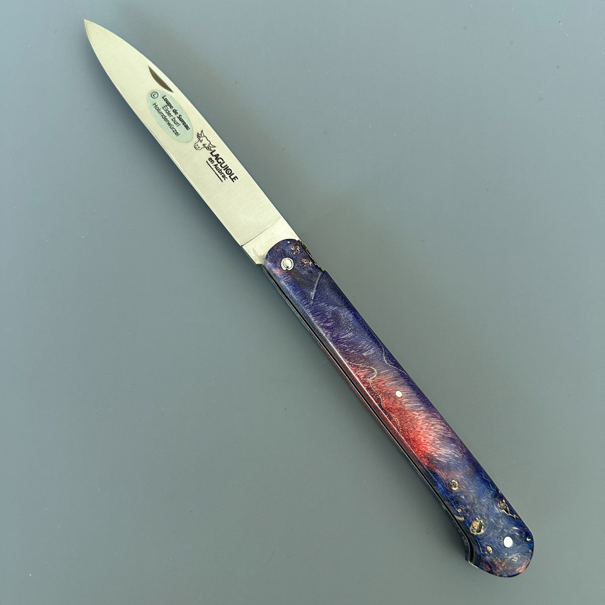 Laguiole en Aubrac Belle Pièce Droit — Stabilized Elder Burl Handle, Lockback Folding Knife