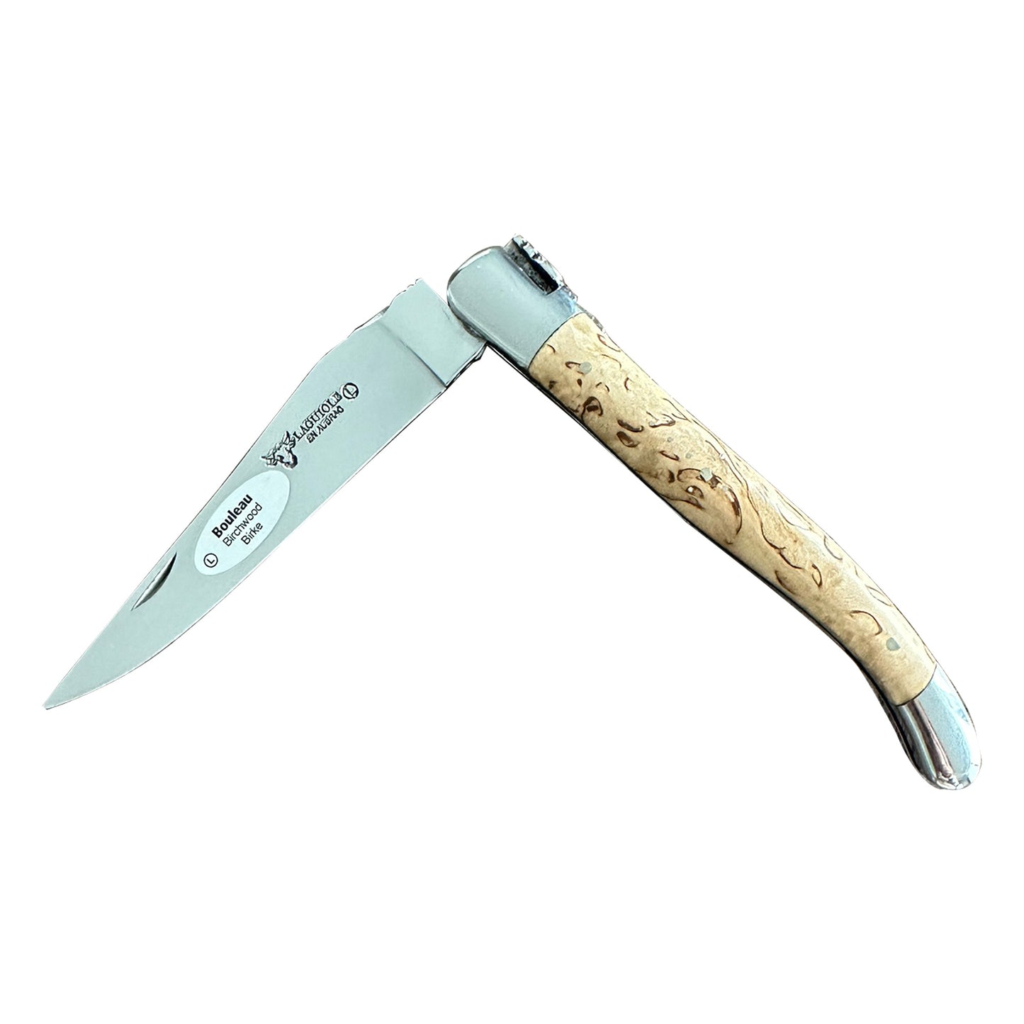 Laguiole en Aubrac Handcrafted Plated Multipurpose Knife, Birch Wood Handle, Polished Bolsters, 4.7-Inches - LaguioleEnAubracShop
