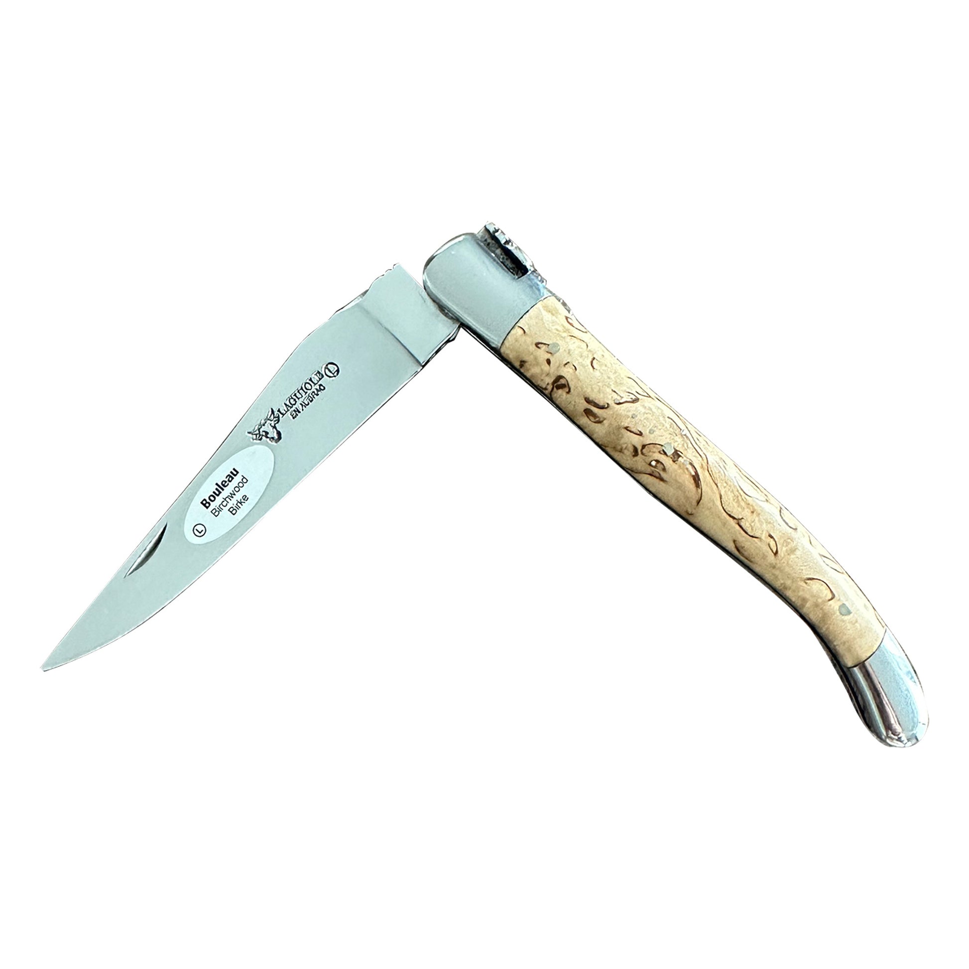 Laguiole en Aubrac Handcrafted Plated Multipurpose Knife, Birch Wood Handle, Polished Bolsters, 4.7-Inches - LaguioleEnAubracShop