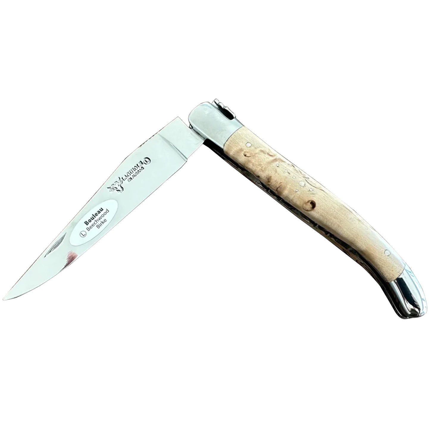Laguiole en Aubrac Handcarved Plates Multipurpose Knife With Birchwood Handle, 4.75-Inches, Polished Bolster - LaguioleEnAubracShop