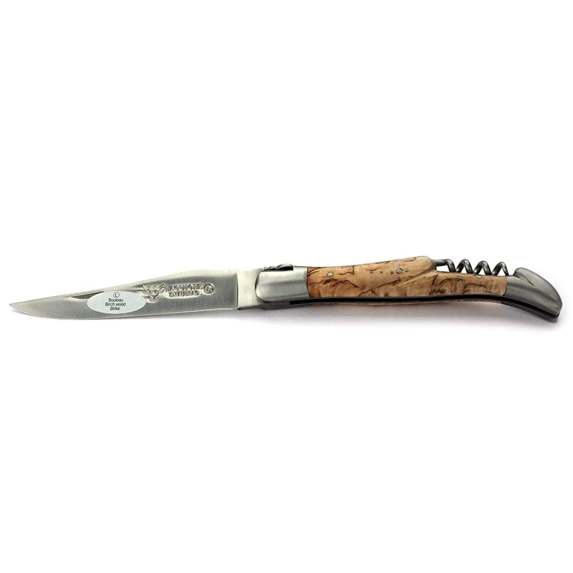 Laguiole en Aubrac Handcrafted Multipurpose Knife with Corkscrew, Birchwood Handle, 4.75 inches - LaguioleEnAubracShop