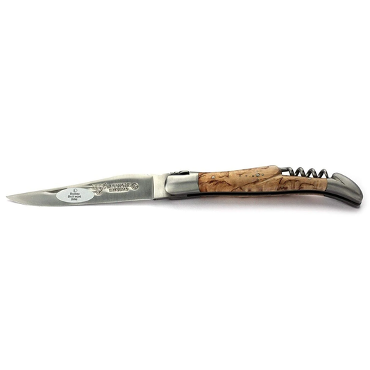 Laguiole en Aubrac Handcrafted Multipurpose Knife with Corkscrew, Birchwood Handle, 4.75 inches - LaguioleEnAubracShop