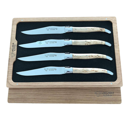 Laguiole en Aubrac Handcrafted Steak & Table Knife Set, Birchwood Handle - LaguioleEnAubracShop