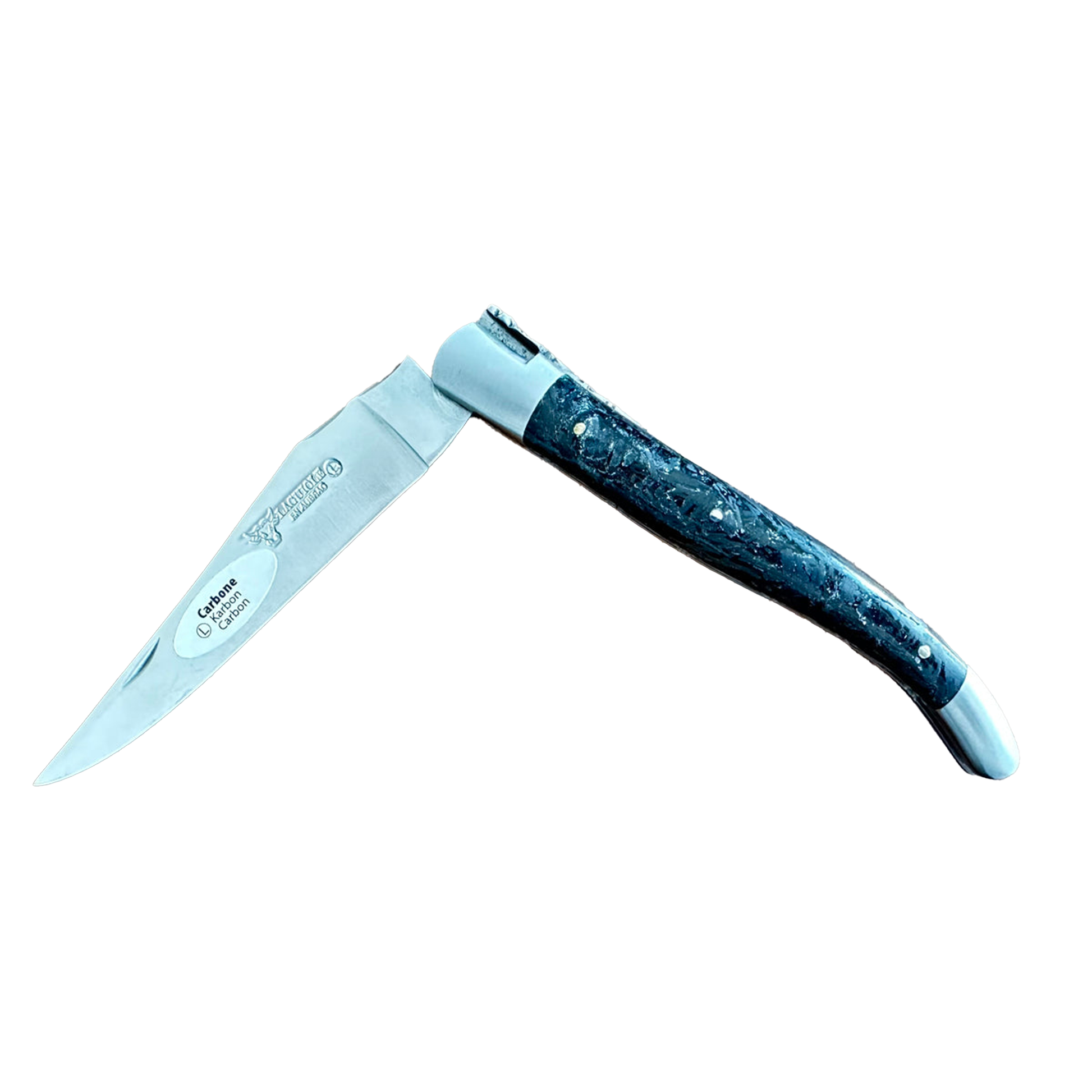 Laguiole en Aubrac Handcarved Plates Multipurpose Knife With Blue Carbon Handle, 4.75-Inches - LaguioleEnAubracShop