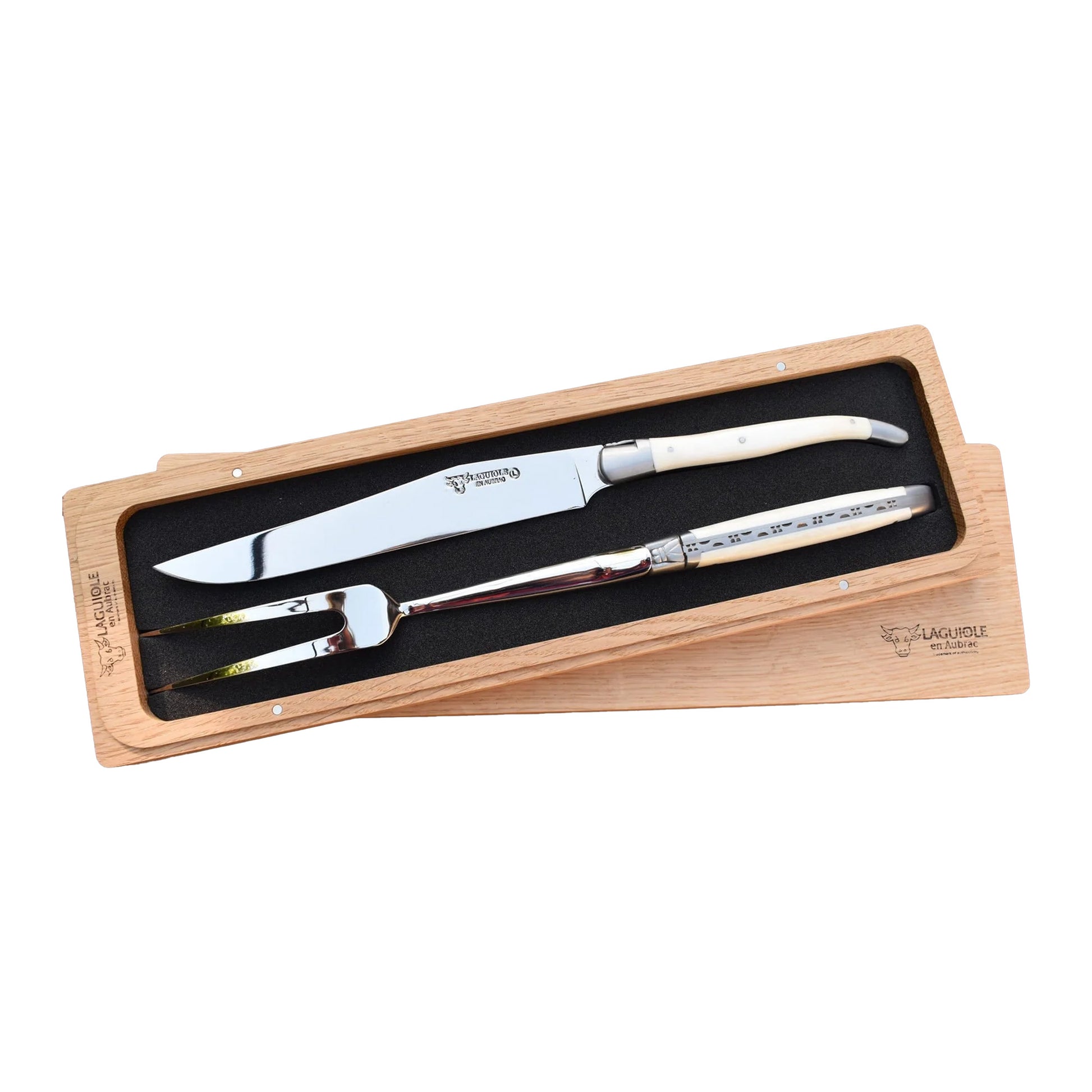 Laguiole en Aubrac Handcrafted Carving Set, Bone Handle - LaguioleEnAubracShop