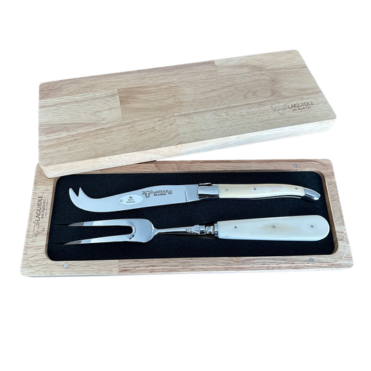Laguiole en Aubrac Handcrafted Cheese Knife Set, Bone Handle - LaguioleEnAubracShop