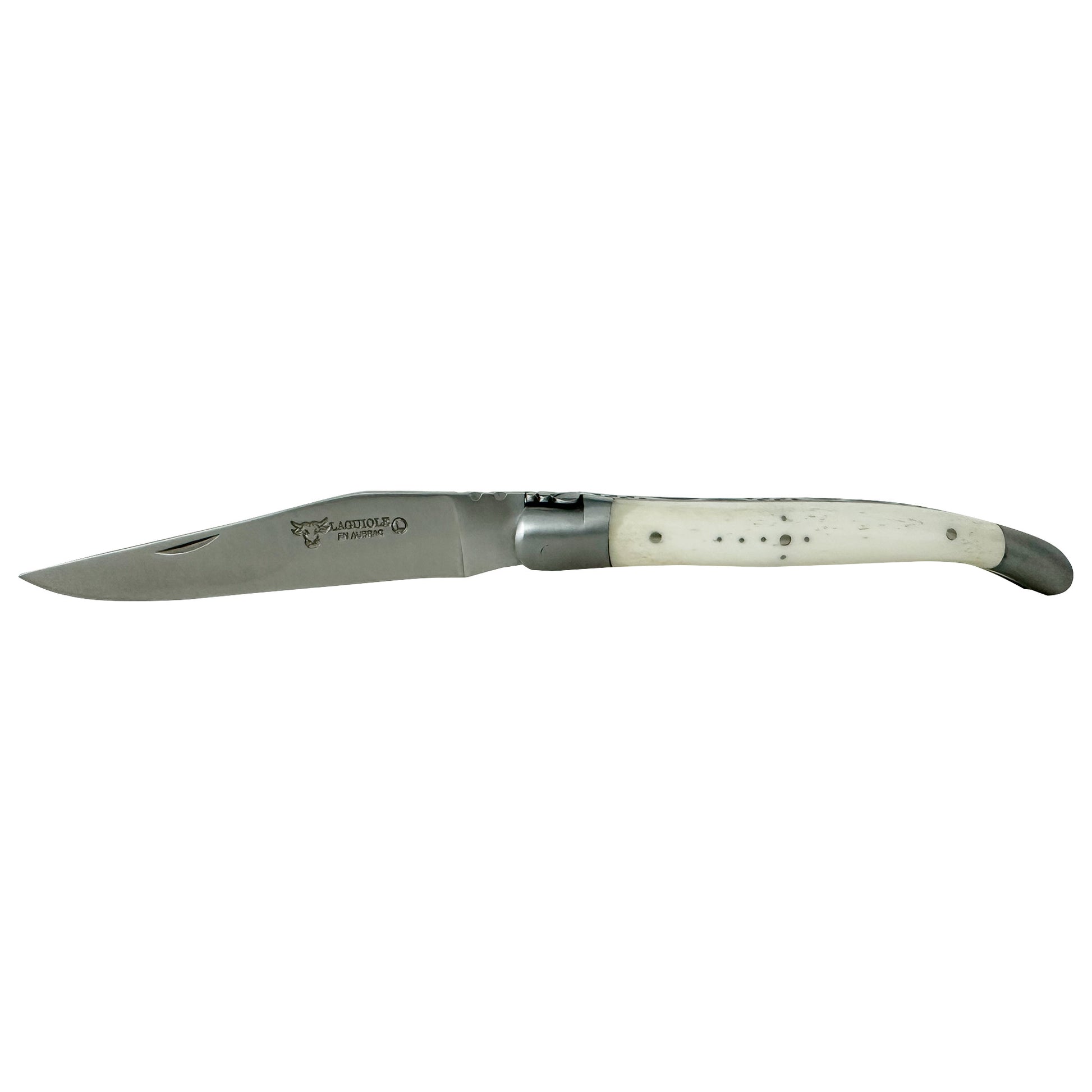 Laguiole en Aubrac Handcrafted Plated Multipurpose Knife, Bone Handle, 4.3-Inches - LaguioleEnAubracShop