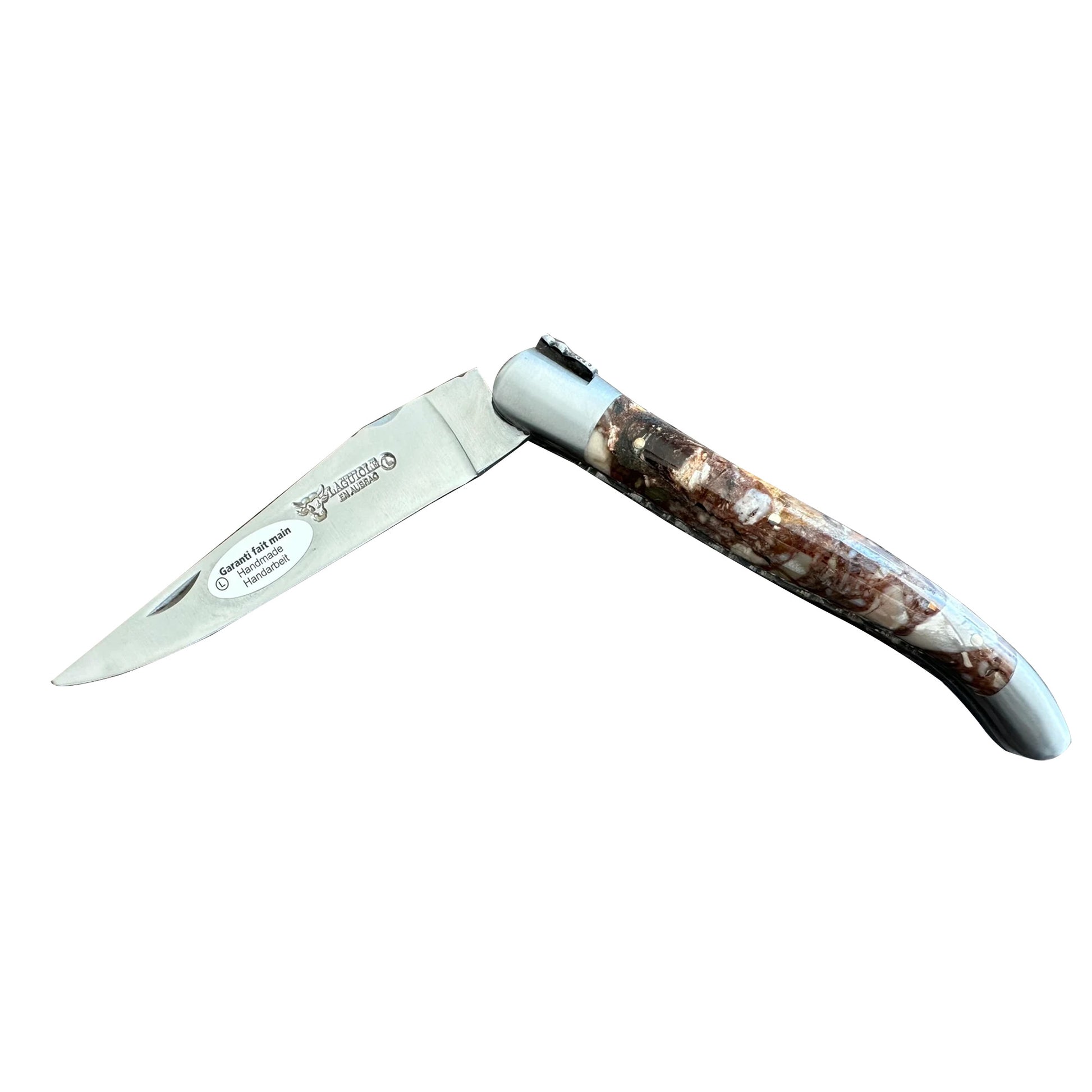 Laguiole en Aubrac Handcrafted Double Plates Multipurpose Knife, Brown Fusion Handle, 4.75 inches - LaguioleEnAubracShop