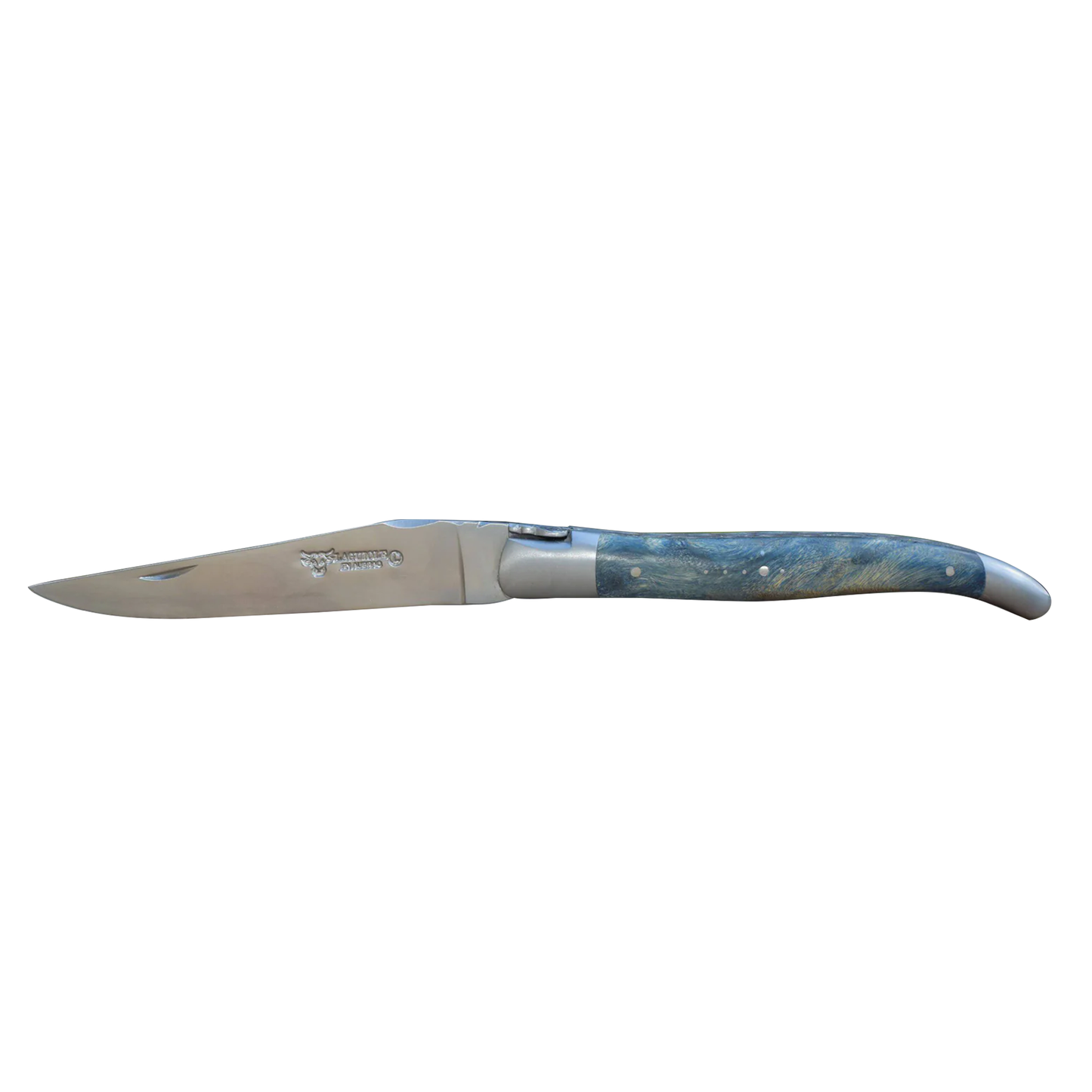 Laguiole en Aubrac Brushed Handcrafted Luxury Double Plates Multipurpose Knife with Buckeye Blue Handle,  4.75-inches - LaguioleEnAubracShop