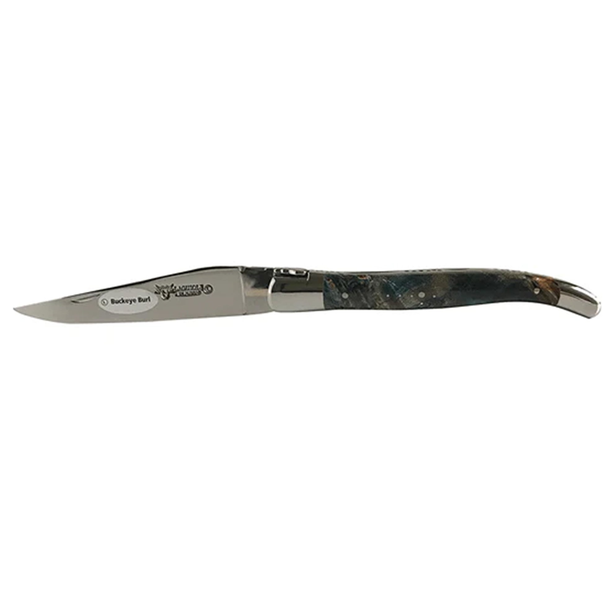 Laguiole en Aubrac Handcrafted Plates Multipurpose Knife, Buckeye Burl Blue Handle, 4.75 inches - LaguioleEnAubracShop