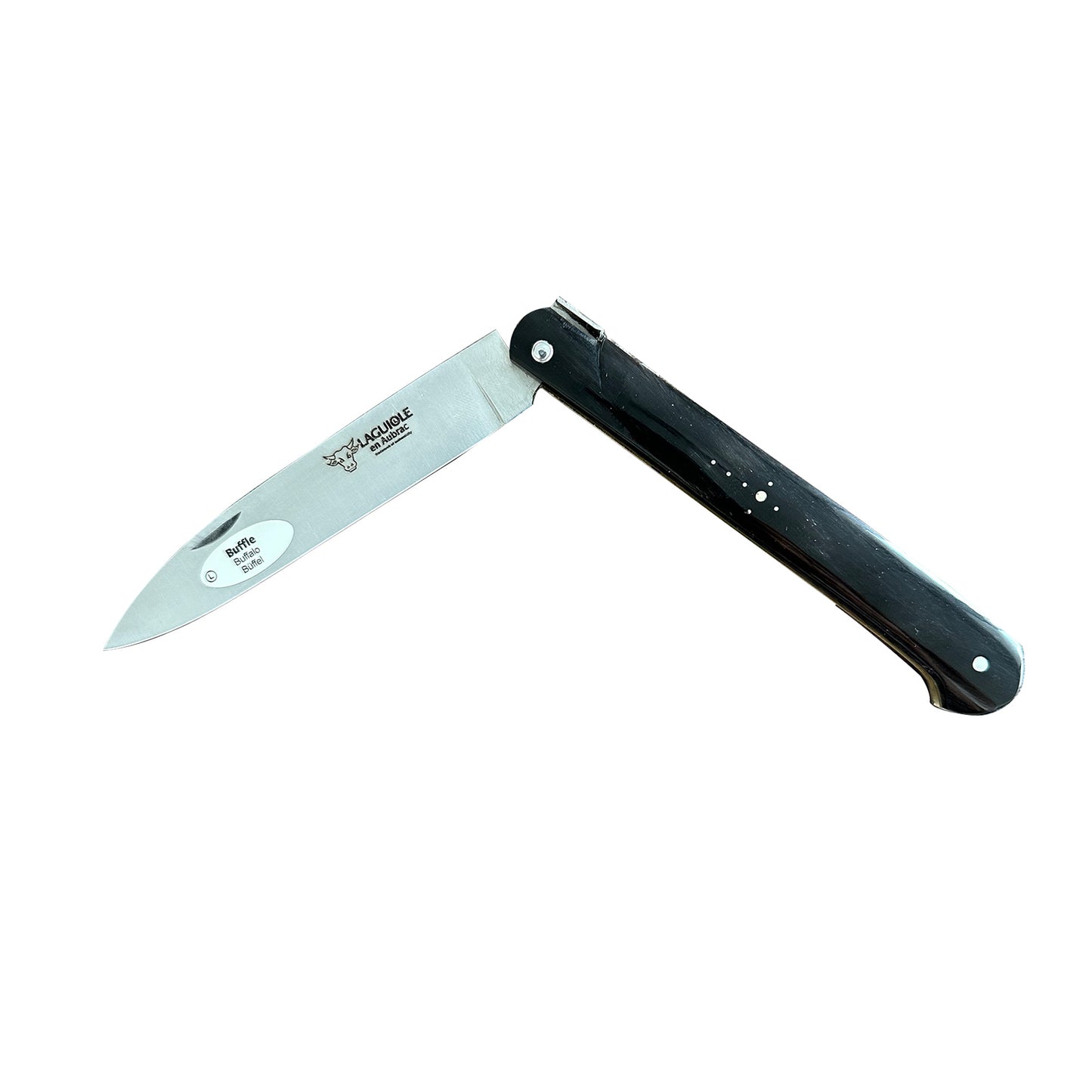 Laguiole en Aubrac Droit Luxury Multipurpose Knife With Handcarved Stainless Steel Spring, Brass Plates, Buffalo Handle, 5.12-Inches - LaguioleEnAubracShop