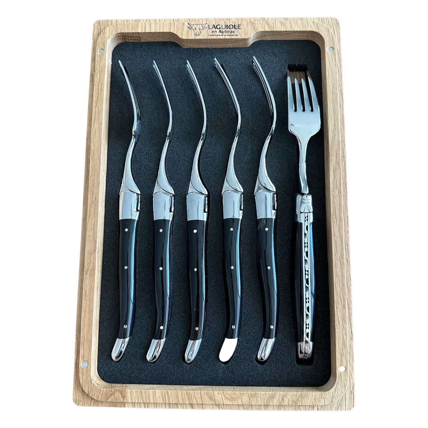 Laguiole en Aubrac Handcrafted Dessert Fork Set, Buffalo Horn Handle - LaguioleEnAubracShop
