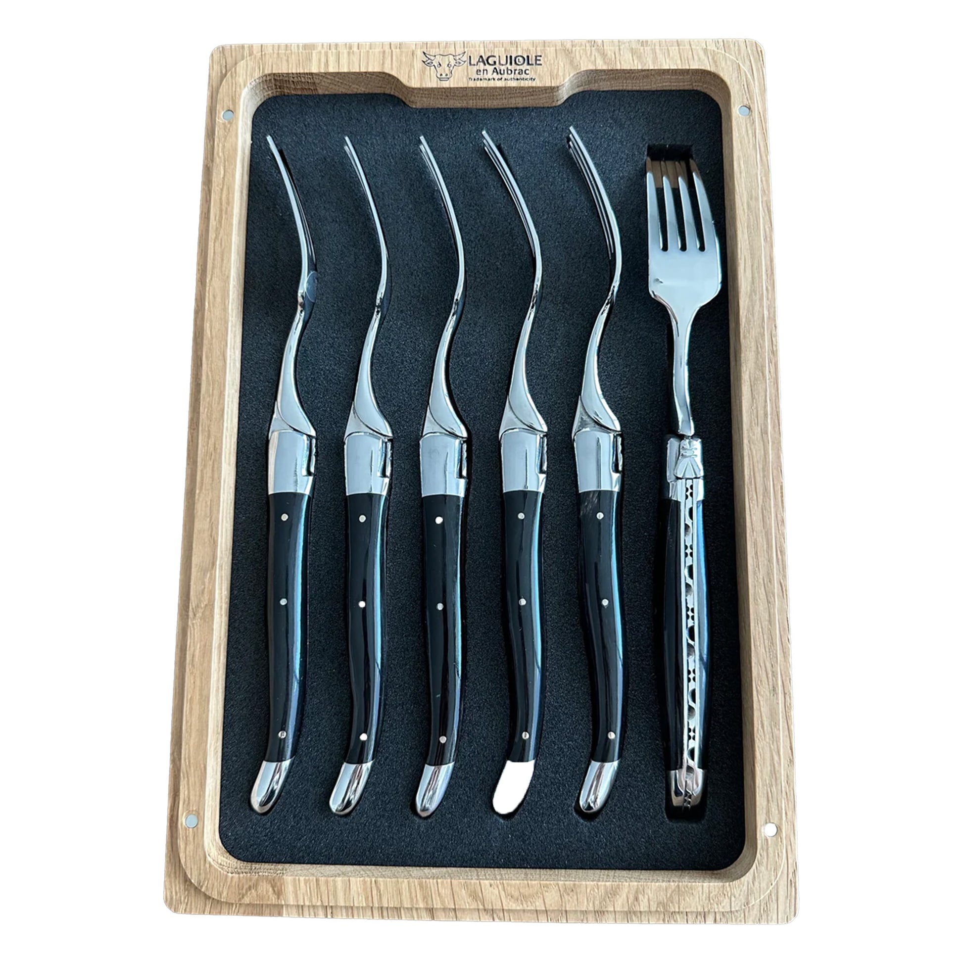 Laguiole en Aubrac Handcrafted Dessert Fork Set, Buffalo Horn Handle - LaguioleEnAubracShop