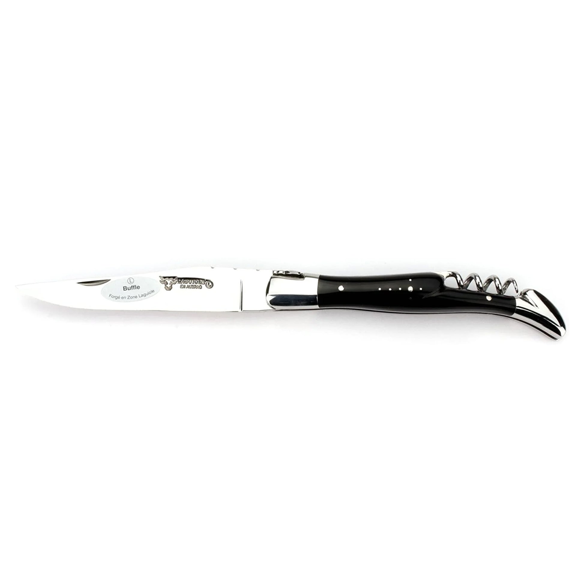 Laguiole en Aubrac Handcrafted Multipurpose Knife with Corkscrew, Buffalo Horn Handle, 4.75 inches - LaguioleEnAubracShop