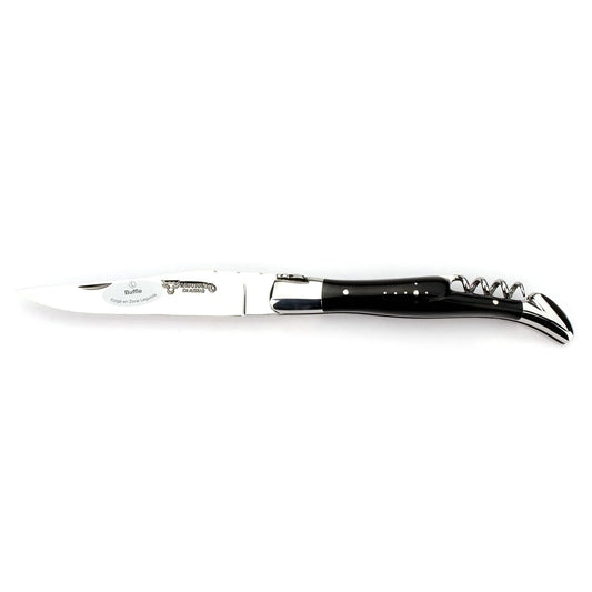 Laguiole en Aubrac Handcrafted Multipurpose Knife with Corkscrew, Buffalo Horn Handle, 4.75 inches - LaguioleEnAubracShop