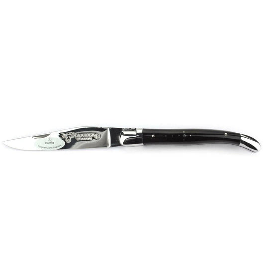 Laguiole en Aubrac Handcrafted Plated Multipurpose Knife, Buffalo Horn Handle, 4.33 inches - LaguioleEnAubracShop