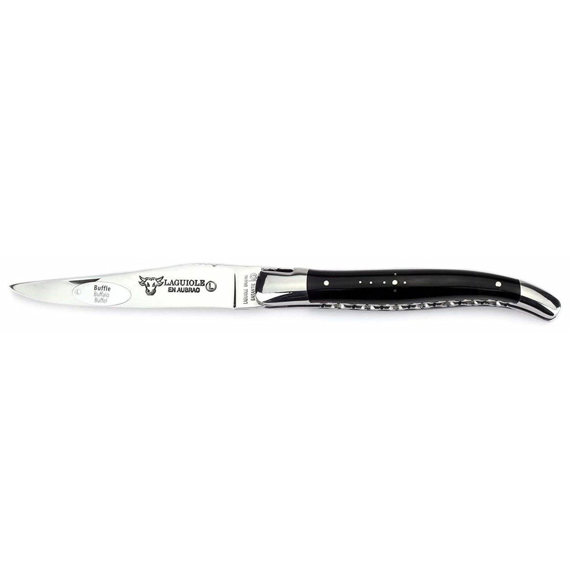 Laguiole en Aubrac Handcrafted Double Plates Multipurpose Knife, Buffalo Horn Handle, 4.75 inches - LaguioleEnAubracShop