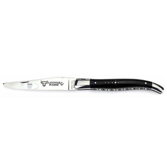 Laguiole en Aubrac Handcrafted Double Plates Multipurpose Knife, Buffalo Horn Handle, 4.75 inches - LaguioleEnAubracShop