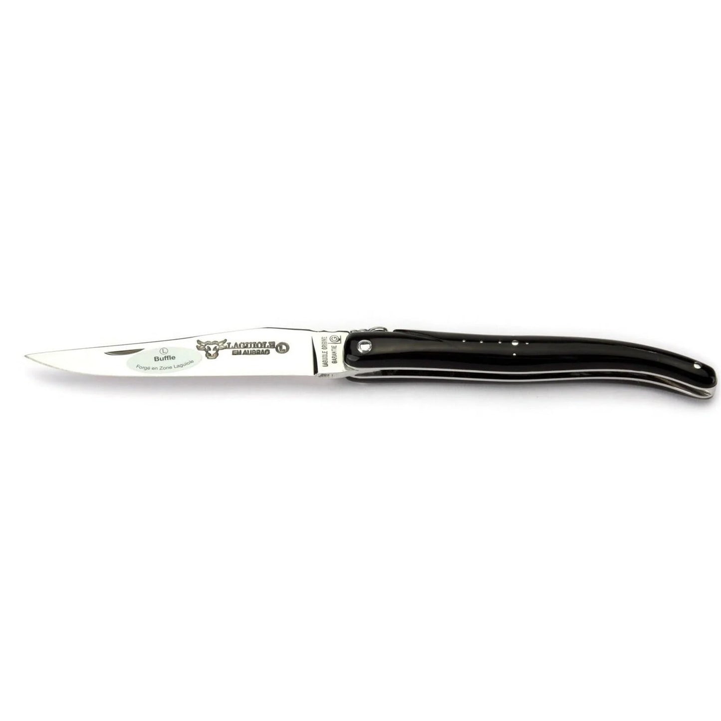 Laguiole en Aubrac Handcrafted Plated Multipurpose Knife, Full Buffalo Horn Handle, 4.75 inches - LaguioleEnAubracShop