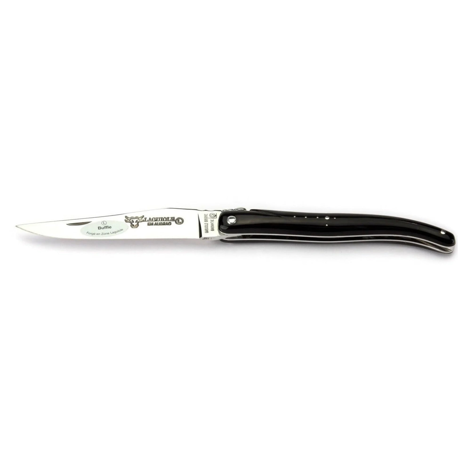 Laguiole en Aubrac Handcrafted Plated Multipurpose Knife, Full Buffalo Horn Handle, 4.75 inches - LaguioleEnAubracShop