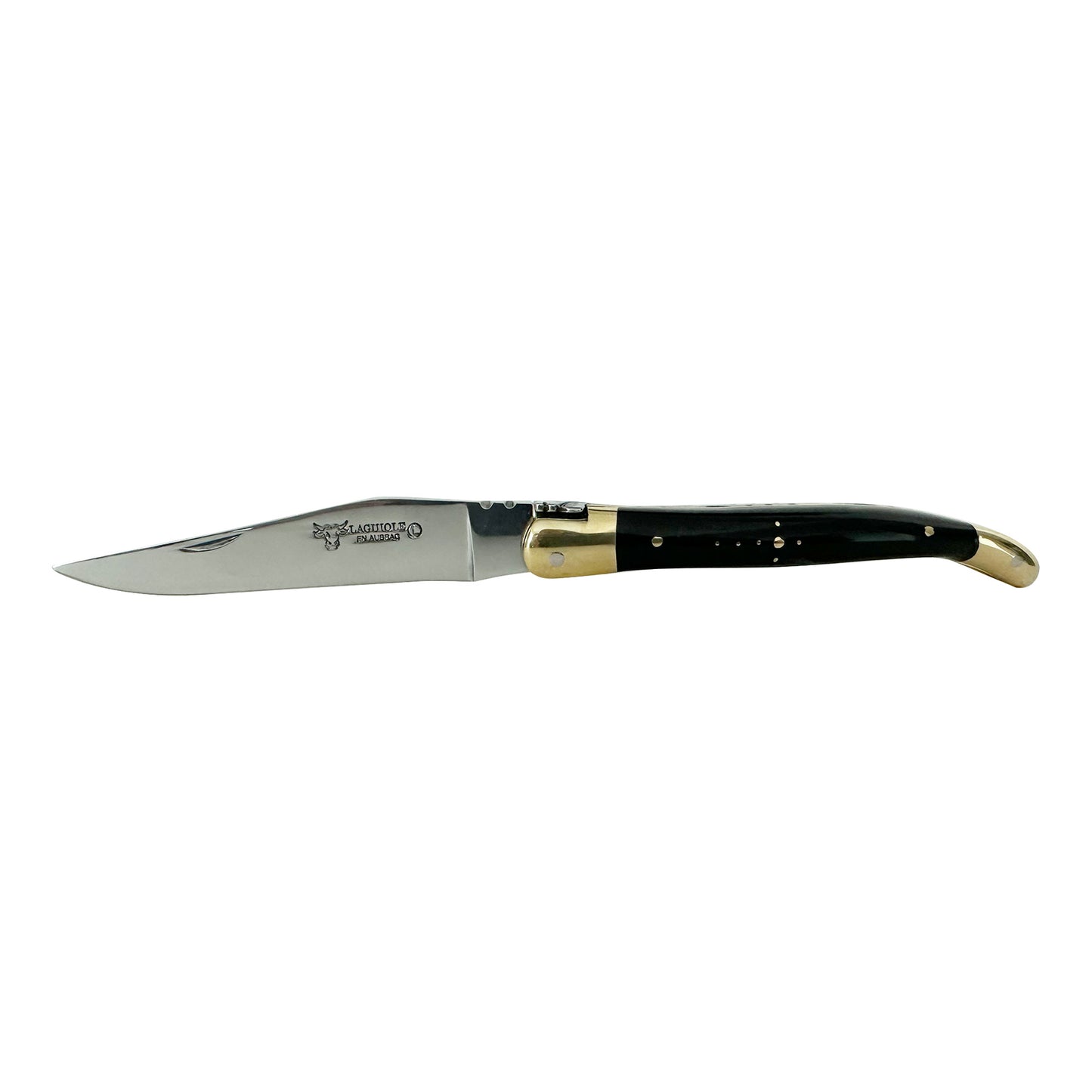 Laguiole en Aubrac Handcrafted Plated Multipurpose Knife, Buffalo Horn Handle, 4.3-Inches - LaguioleEnAubracShop