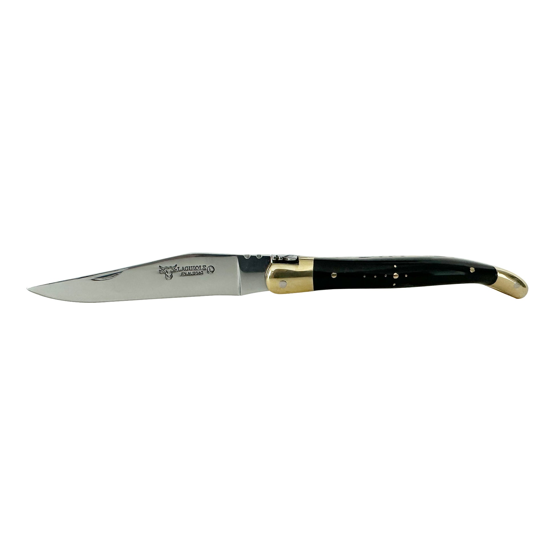 Laguiole en Aubrac Handcrafted Plated Multipurpose Knife, Buffalo Horn Handle, 4.3-Inches - LaguioleEnAubracShop