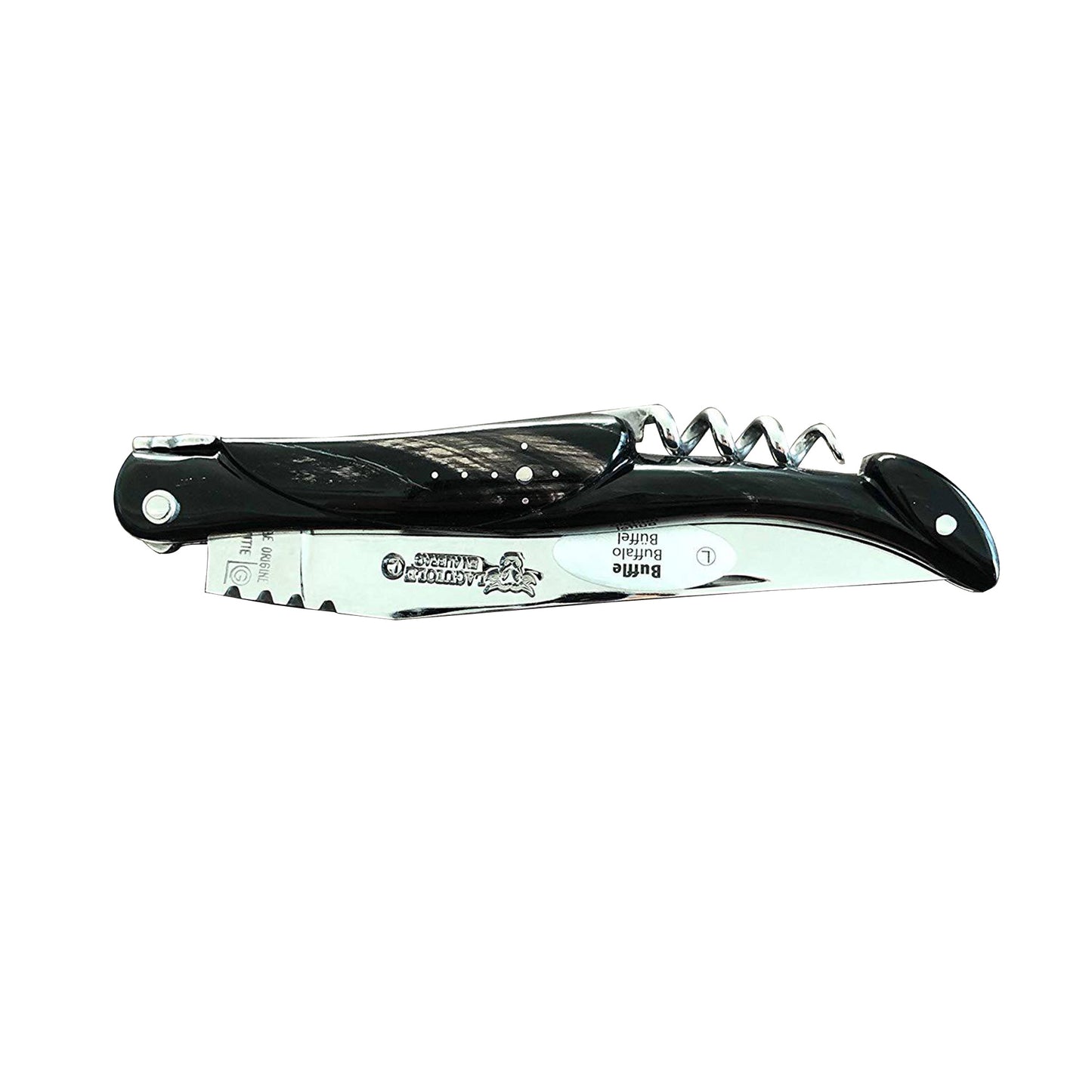 Laguiole en Aubrac Handcrafted Plated Multipurpose Knife Buffalo Horn Handle with Corkscrew, 4.75 inches - LaguioleEnAubracShop