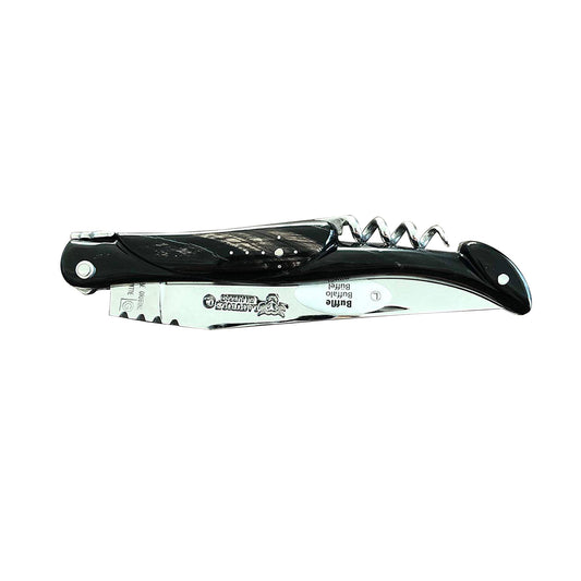 Laguiole en Aubrac Handcrafted Plated Multipurpose Knife Buffalo Horn Handle with Corkscrew, 4.75 inches - LaguioleEnAubracShop