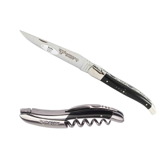 Laguiole en Aubrac 2-Piece Sommelier Waiter's Corkscrew And Handcrafted Plate Multipurpose Knife Set With Buffalo Horn Handle - LaguioleEnAubracShop