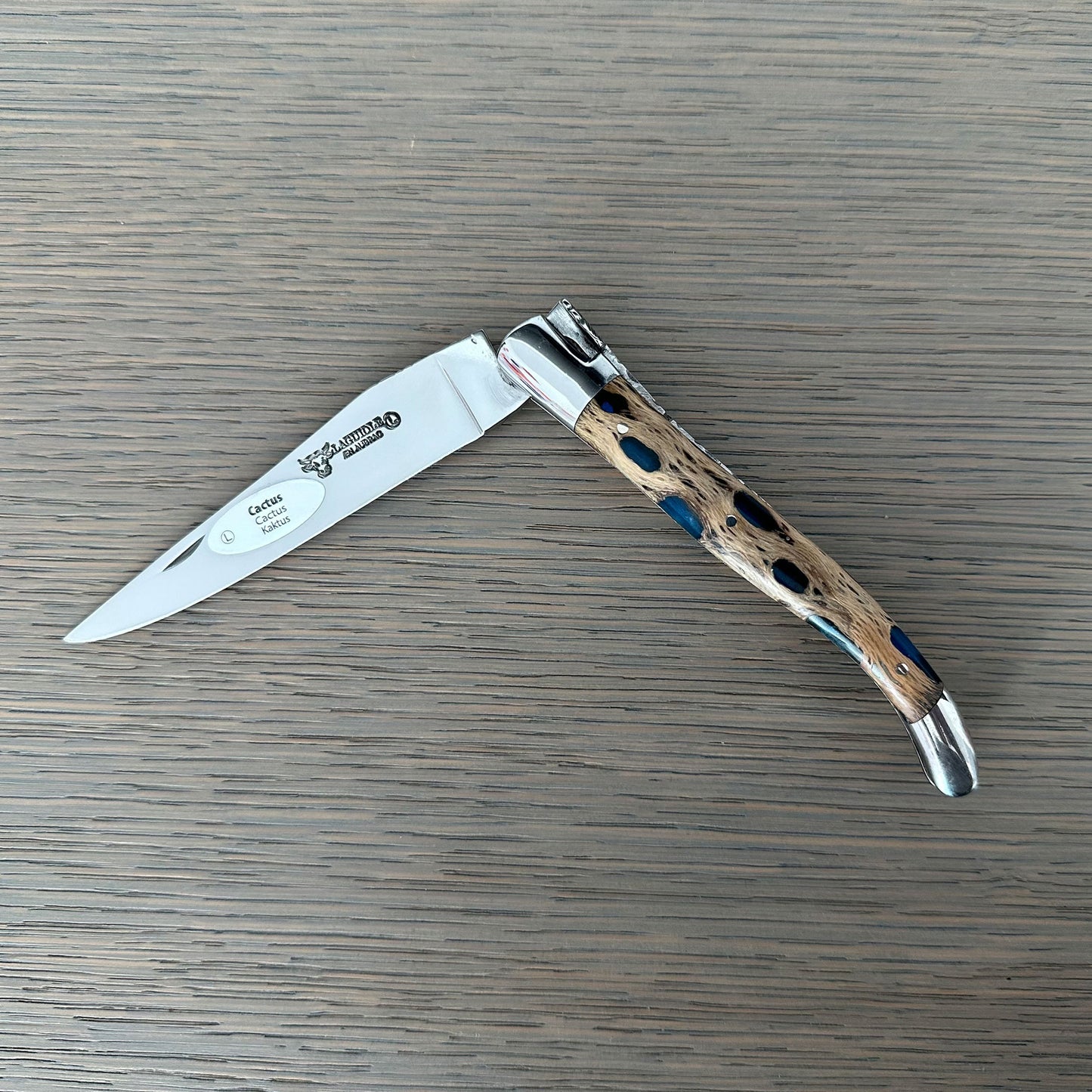 Laguiole en Aubrac Handcrafted Double Plates Multipurpose Knife With Cactus Blue Handle, 4.75-Inches - LaguioleEnAubracShop