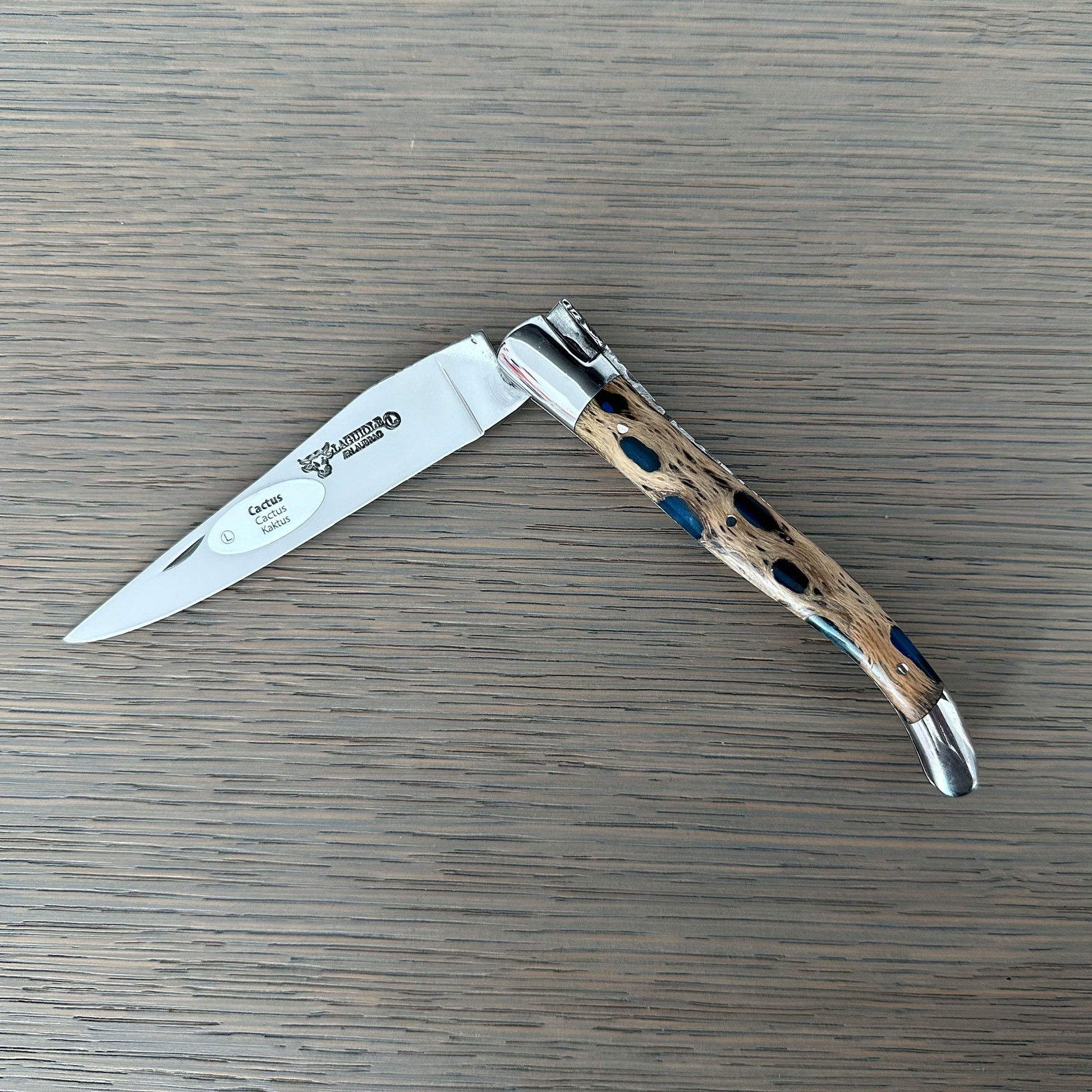 Laguiole en Aubrac Handcrafted Double Plates Multipurpose Knife With Cactus Blue Handle, 4.75-Inches - LaguioleEnAubracShop