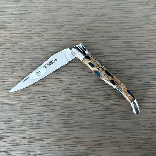 Laguiole en Aubrac Handcrafted Double Plates Multipurpose Knife With Cactus Blue Handle, 4.75-Inches - LaguioleEnAubracShop