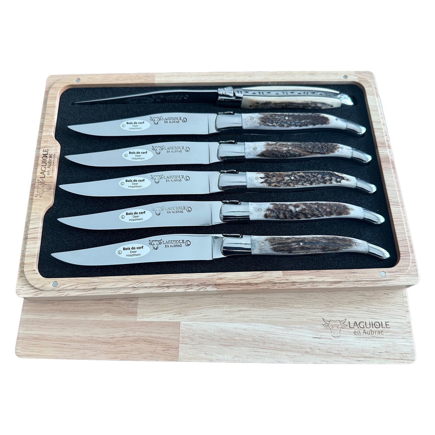 Laguiole en Aubrac Handcrafted Steak & Table Knife Set, Deer Antler Handle - LaguioleEnAubracShop