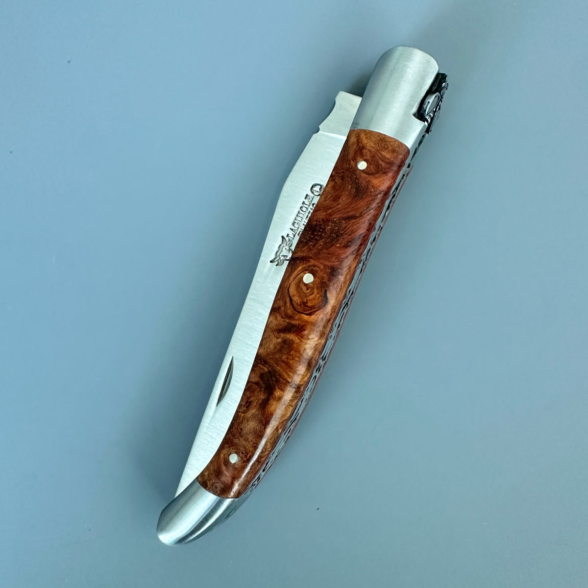 Laguiole en Aubrac Belle Pièce Double Plated Knife Amboyna Handle, 4.7"
