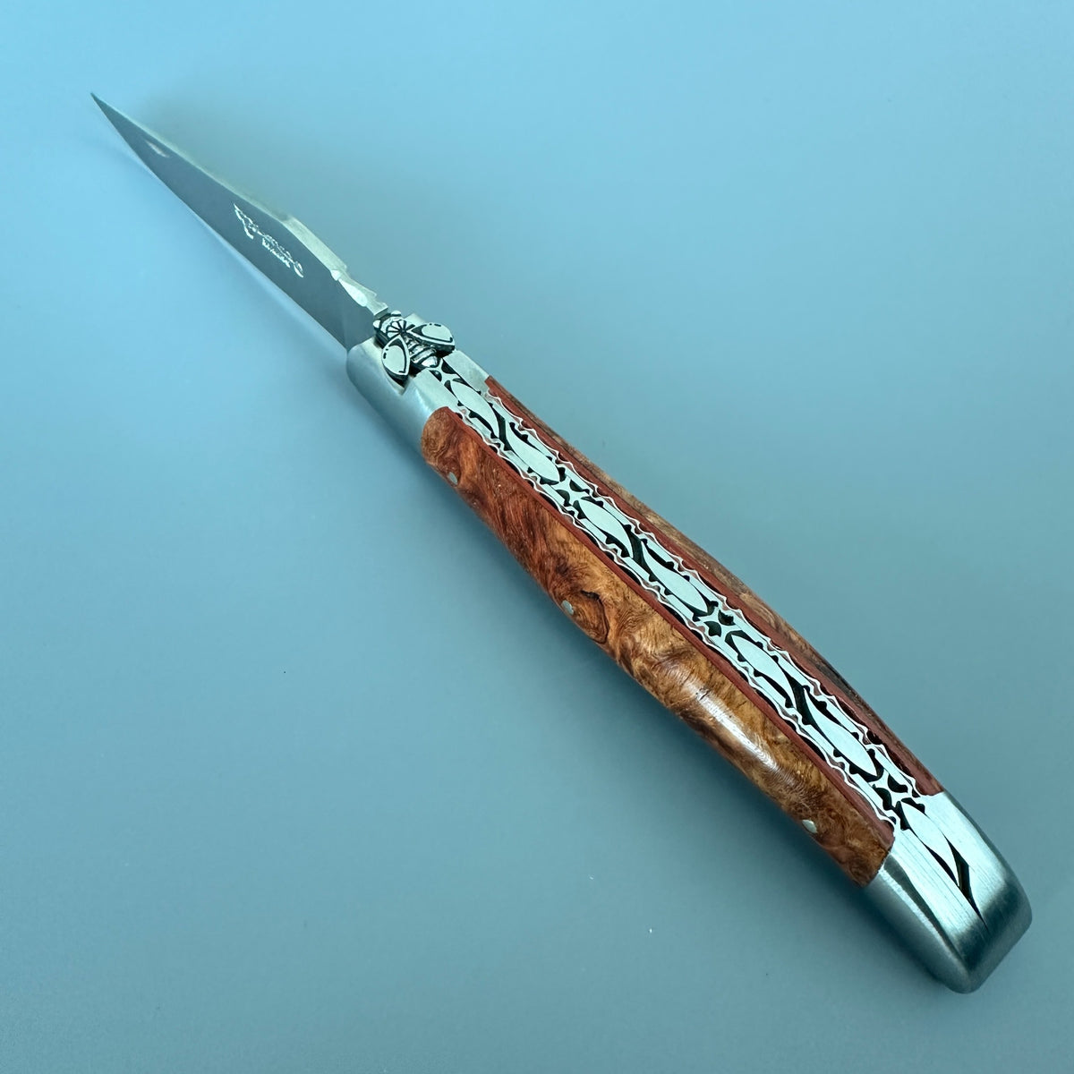 Laguiole en Aubrac Belle Pièce Double Plated Knife Amboyna Handle, 4.7"