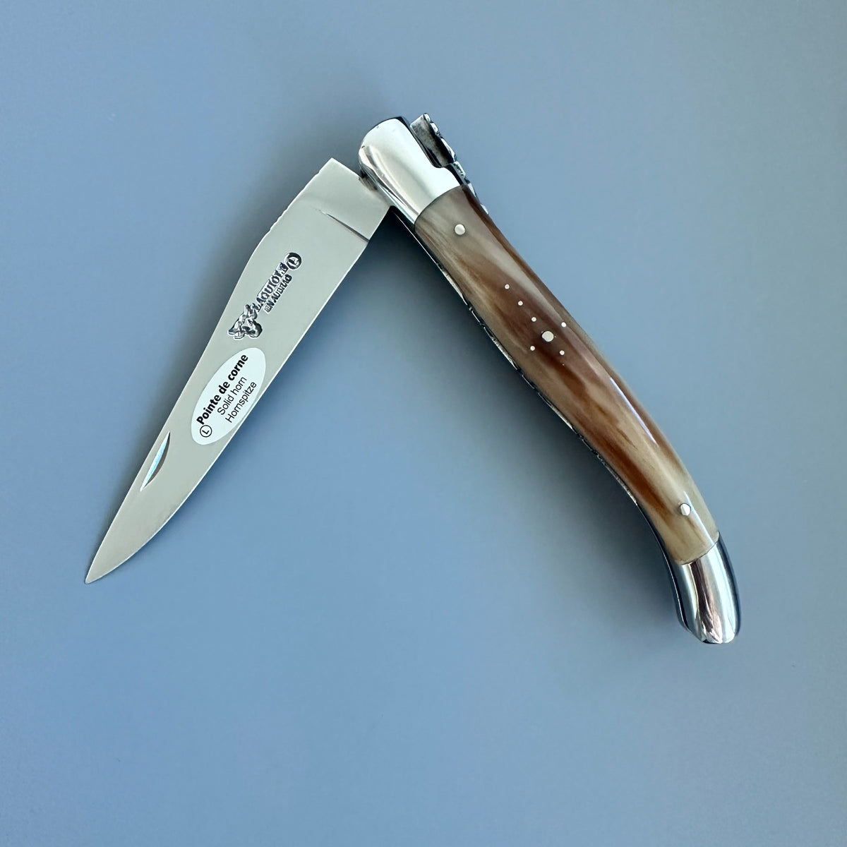 Laguiole en Aubrac Double-Plated Folding Knife — Solid Horn Handle, Blonde