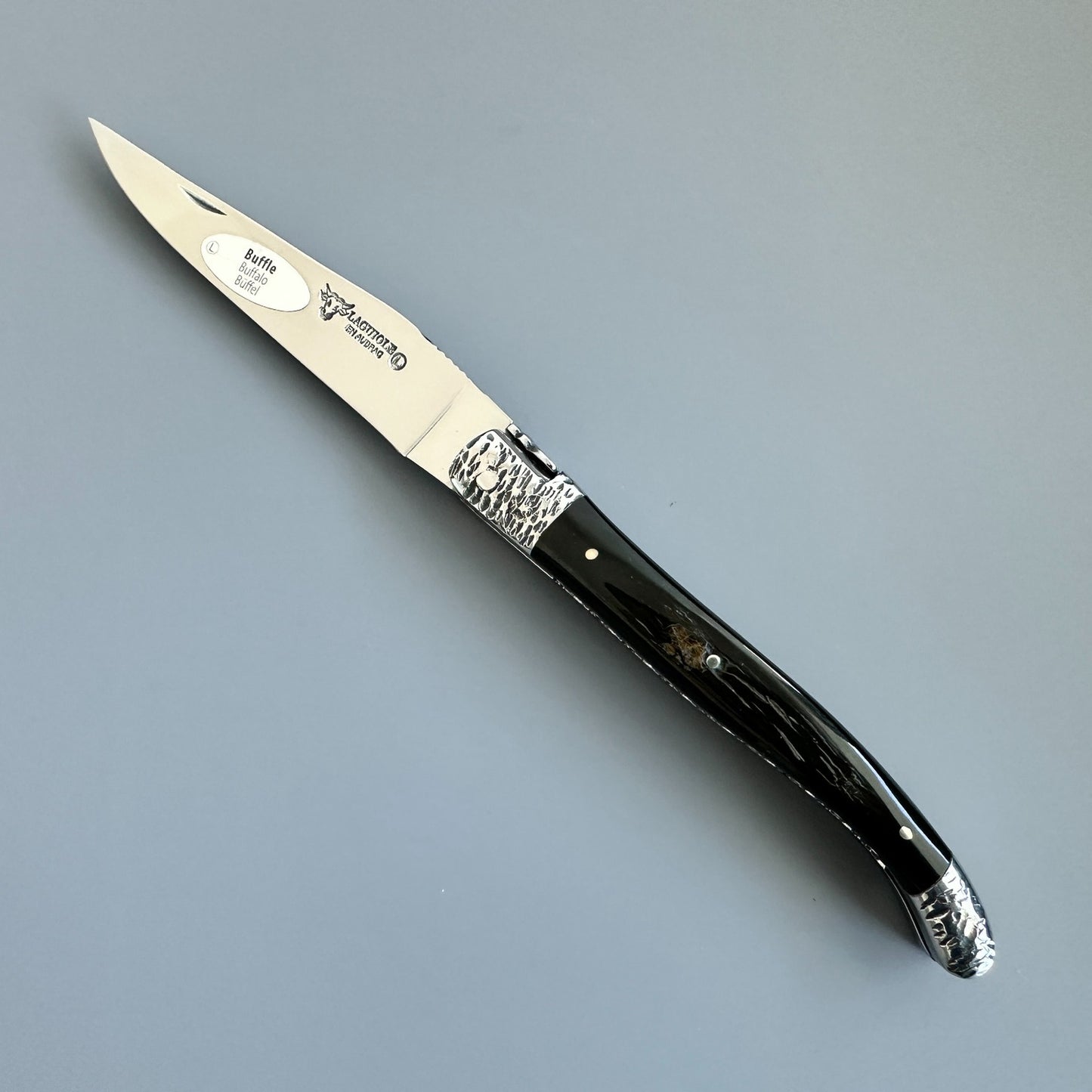 Laguiole en Aubrac Double Plated Knife Hammered Bolsters, Buffalo Crust 4.7"